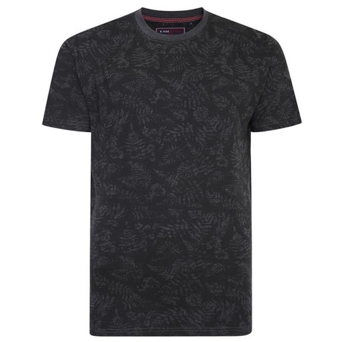 KAM All Over Leaf Print T-Shirt Charcoal